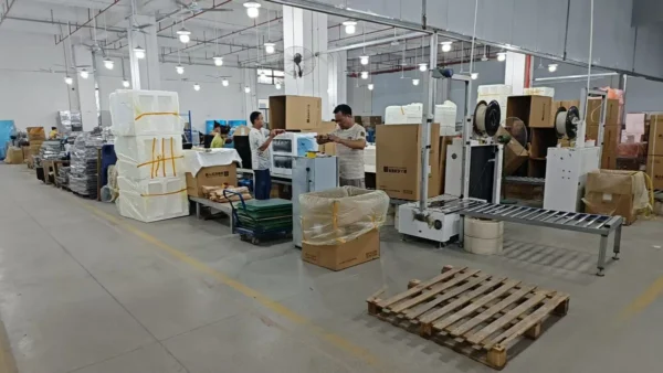 Disinfection cabinet assembly and packing area